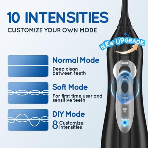 Mornwell Water Dental Flosser Teeth Pick for Teeth, Portable Cordless Water Flossers Oral Irrigator with 10 Intensity 4 Jet Rechargeable IPX7 Waterproof Water Tank Flosser Electric Travel (Black D) 5