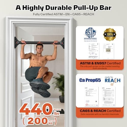 Sportneer Pull Up Bar: Strength Training Chin up Bar No Screws - Adjustable 29.5''-37''(75-94cm) Width Locking Mechanism Pull up Bar for Doorway - Max Load 440lbs for Home Gym Upper Body Workout, Non-slip 5