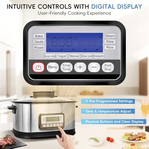spoonlemon 6.5 Quart Multi Cooker 11-in-1, Programmable Slow Cooker with Timer & Temperature Control for Families Meals, 1500W with Bake, Sauté, Roast and Sous Vide 6