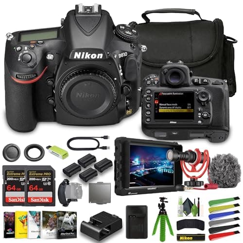 Nikon D810 FX-Format Digital SLR Camera + 3X EN-EL15C Battery + External Charger + LED Light + 2X Extreme PRO 64GB Card + 12 Inch Flex Tripod + Photo Editing Software + Mic + External Monitor + More