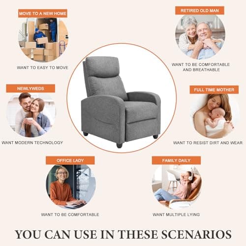 Sweetcrispy Massage Recliner Chair for Adults, Adjustable Home Theater Seating with Lumbar Support for Living Room, Modern Fabric Reclining, Light Grey 7