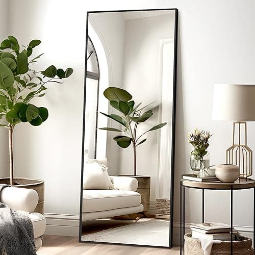 NeuType Full Length Mirror Standing Hanging or Leaning Against Wall, Large, Rectangle, Bedroom Wall-Mounted / Floor Dressing Mirror, Aluminum Alloy Thin Frame, Black, 65"x22" 7