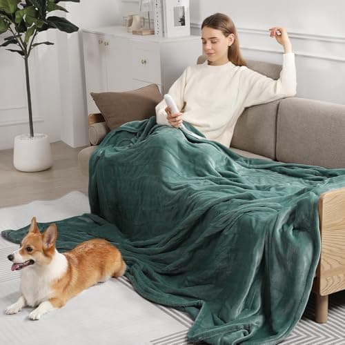 Electric Blanket Full Green Heated Blanket 72''X84'', Ultra Soft Silky Flannel Heating Blanket with 5 Heat Levels & 10 Hrs Timer, ETL Certified & Overheat Protection, Gifts for Grandma(Hunter Green) 7