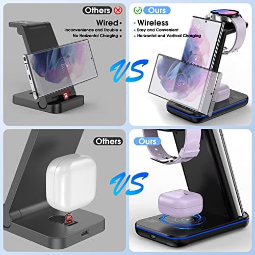 Wireless Charging Station for Samsung/Android, Fast Wireless Watch Charger Station Compatible for Samsung Galaxy S25 Ultra/S24/S23+/Z Flip 7/6 Fold 7/6, Watch8/7/Pro/Active 2 Galaxy Buds3/2 Pro(Black) 7