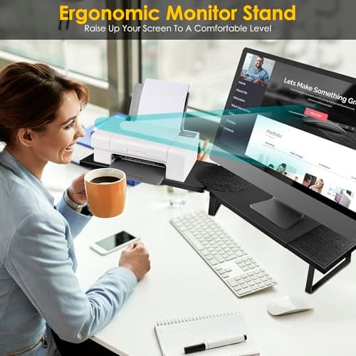 Dual-Monitor Stand for Desk - Large Adjustable Length and Angle Riser for 2 Monitors, Double Computer Desktop Organizer, Shelf for TV, Laptop, Printer 6