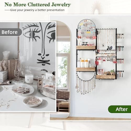 Keebofly Large Jewelry Organizer - Big Wall Mount Hanging Jewelry Holder Display for Earrings, Rings, Necklaces, Bracelets, Makeup, Perfume & Watches 6