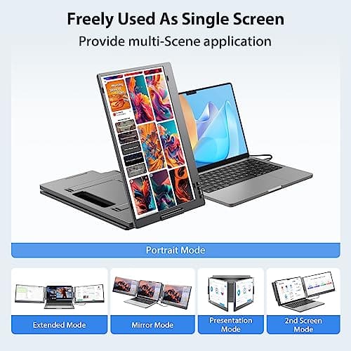 KYY Triple Laptop Screen Extender, 14" 1080P FHD IPS Dual Portable Extended Monitor, USB C Travel for 12-16'' Laptop, 210°Rotation & Kickstand, Plug and Play, X90 (Windows Only) 7