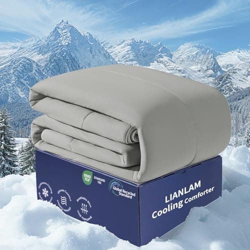LIANLAM Cooling Comforter Queen Size,NASA-Grade Double-Sided Cool Tech,Q-Max>0.4,Cooling Blankets for Hot Sleepers,Silky Smooth & Lightweight Summer Comforter（Cool Gray,90"x90"