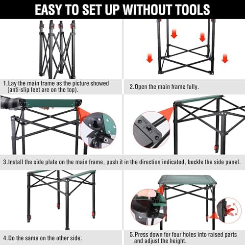 VILLEY Folding Camping Square Table with Carry Bag, Lightweight Aluminum Adjustable Square Table for Outdoor, Camping, Picnic, Backyards, BBQ (S) 7