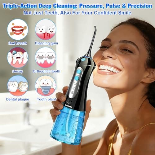 Water Dental Flosser Pick for Teeth: Cleaning and Flossing with 3 Mode from 30-100 Psi, Ipx7 Waterproof Portable Rechargeable Cordless Oral Irrigator for Adults Braces and Dental Care Home Travel 5