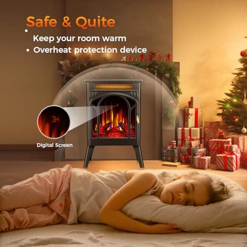 Electric Fireplace Stove, 1500W, Fast Heating, X Infrared Fireplace Heater with Remote Control, 8H Timer, Freestanding Stove with Adjustable 3D Flame Overheat Protection, Indoor Fireplace 5