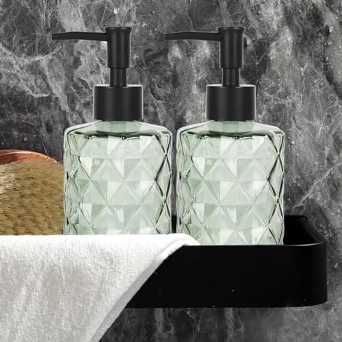 YCWF Green Glass Soap Dispenser Set with Pump,2 Pack/12 OZ Liquid Hand Soap Dispenser,Refillable Lotion & Dish Soap Dispenser for Kitchen and Bathroom(Light Dark Green) 7