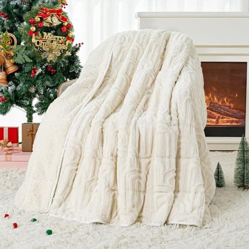 Cottonblue Weighted Blanket for Adults Queen Size 15 lbs, Soft Fluffy Sherpa Fleece Jacquard Weighted Blankets Throw 60" x 80" for Sleep Relax, Fuzzy Warm Arch Heavy Blanket for Bed Couch, Cream White 9