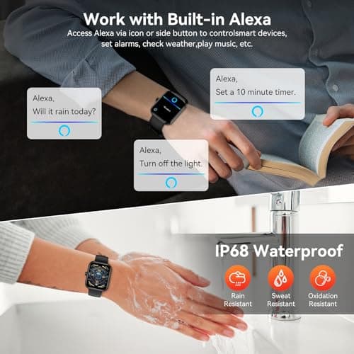 Smart Watch with Alexa, 1.83" HD Fitness Tracker, Message Notifications, IP68 Waterproof, 120+ Sport Modes, 24/7 Heart Rate & Sleep Monitor, Long Battery Life, Compatible with iPhone Android(Black) 5