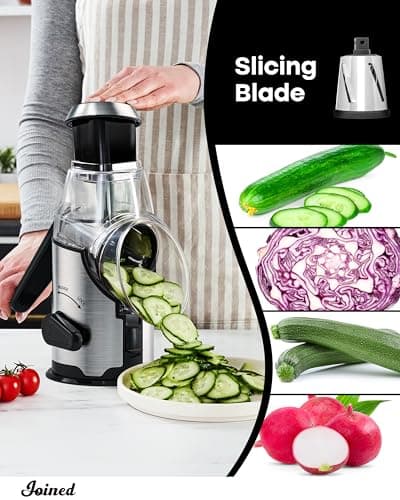 Joined Rotary Cheese Grater with Handle - Mandoline Slicer with 3 Stainless Steel Drum Blades-Vegetable Slicer Walnuts Grinder Cheese Shredder Round Mandoline with Peeler 5