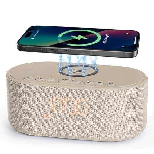 Sound Machine Alarm Clock for Bedrooms: Bluetooth 10W Stereo Sound Speaker with Wireless Charging - White Noise Machine for Sleeping with 21 Soothing Sounds - Putty