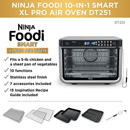 Ninja DT251 Foodi 10-in-1 Smart XL Air Fry Oven, Bake, Broil, Toast, Roast, Digital Toaster, Thermometer, True Surround Convection up to 450°F, includes 6 trays & Recipe Guide, Silver 6
