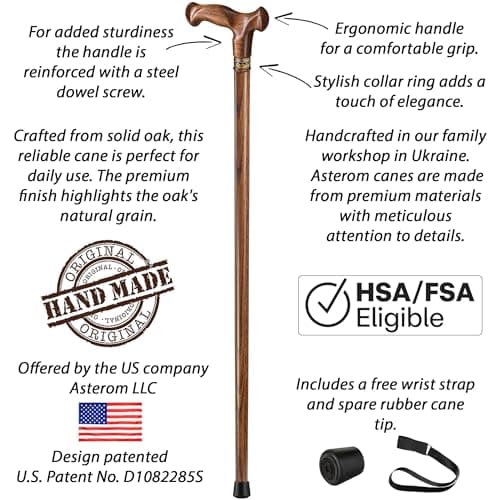 Asterom Walking Cane - Handmade, Ergonomic, Wooden Canes for Men & Women - Unique Wood Walking Sticks for Seniors (Caramel, 36 Inches) 5