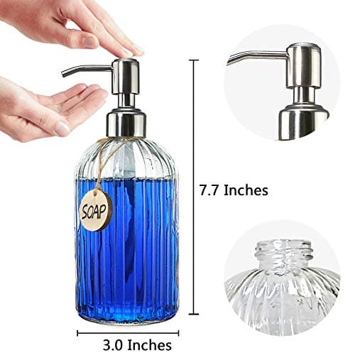 JASAI 18 Oz Clear Glass Soap Dispenser with Rust Proof Stainless Steel Pump, Refillable Liquid Hand soap Dispenser for Bathroom, Premium Kitchen Soap Dispenser (Clear). 5