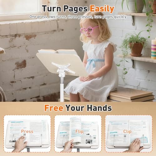 TNNOP Floor Standing Book Stand, Foldable Book Holder for Reading with Page Clips, 19"–51" Height Adjustable, Sturdy Podium Stand for Reading, Bible, Laptop, Cookbooks, or Projector 6
