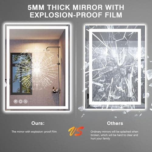 LED Bathroom Mirror 24"x 32" with Stepless Dimmable Wall Mirrors with Anti-Fog, Dimmable CRI>90, Vanity Mirror with 3 Color Modes, Shatter-Proof, Memory Bathroom Mirror with LED Lights 7