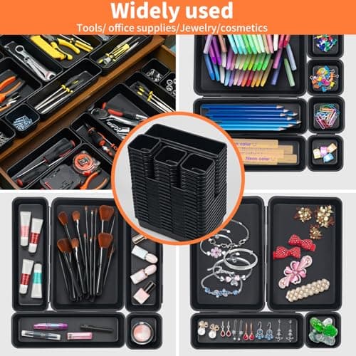 Giklux 45 Pack Tool Box Organizer Tray Divider, Toolbox Desk Drawer Organizer,Garage Organization Storage for Rolling Tool Chest Cart Cabinet Workbench Workshop Small Parts Widget Tool Organizer Black 8