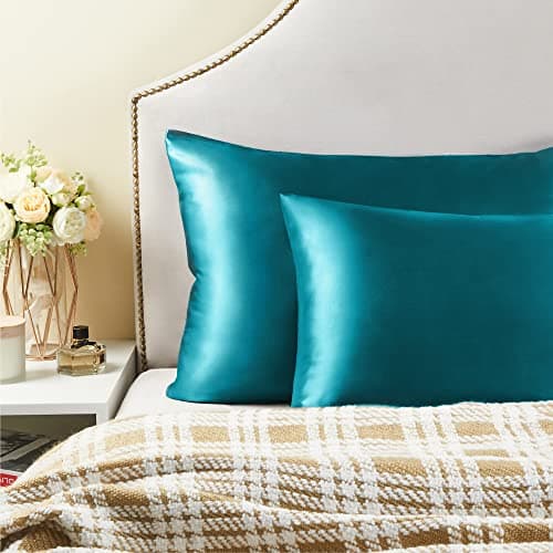 BEDELITE Satin Pillowcase with Zipper 2 Pack, Teal Pillow Cases Standard Size, Super Soft and Cooling Similar to Silk Pillow Cases, Gift for Women Men(20x26 Inches) 6