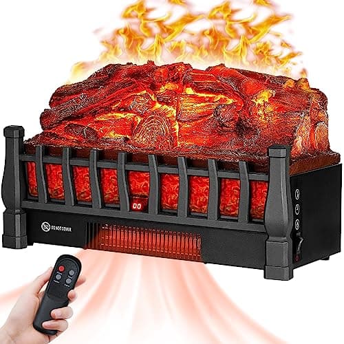Electric Fireplace Log Insert Heater, up to 1500W Heating, 5 Flame Brightness Levels, 24-Hour Timer, Overheat Protection, Suitable for Home and Office Decoration, Black
