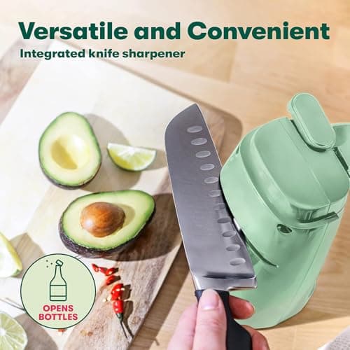 bella Electric Can Opener and Knife Sharpener, Removable Cutting Lever, Cord Storage, Stainless Steel Blade, Sage 6