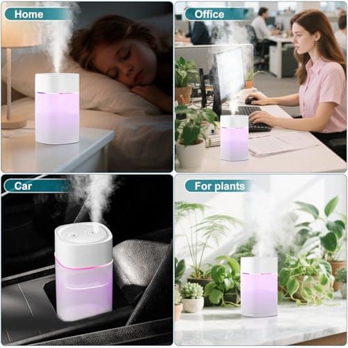 Small Humidifier for Plant, Cool Mist Mini Humidifiers for Bedroom, Desk Personal Humidifiers for Indoor Office Car, Portable Humidifier for Travel -White 400ml 5
