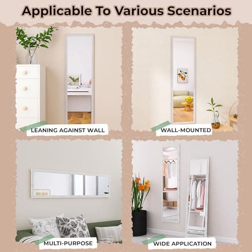 LFT HUIMEI2Y Door Mirror Full Length, Wall-Mounted Mirror Rectangle Tall with Engraving Frame, Over The Door Hanging Mirror for Bedroom, Living Room, Dressing Room, White 50" x14" 7