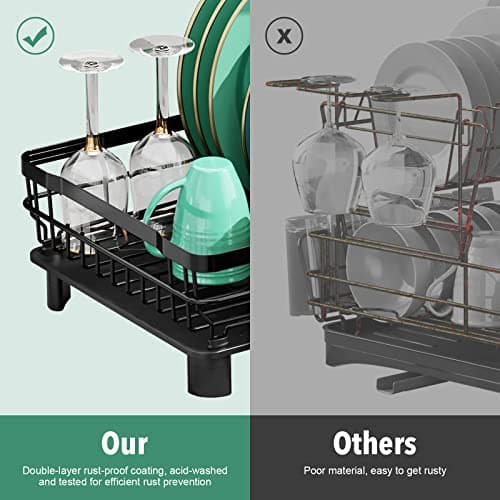 MOUKABAL Dish Drying Rack, Dish Rack, Stainless Steel Dish Racks for Kitchen Counter, Dish Drainer with Removable Utensil Holder, Drainboard (Black,13''W x 17''L) 5