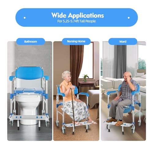 350lb Shower and Commode Chair, Elderly Wheelchair with Locking 360° Wheels & Removable Potty/Footrests, Portable Toilet Bath Chair for Adults, Disabled 9