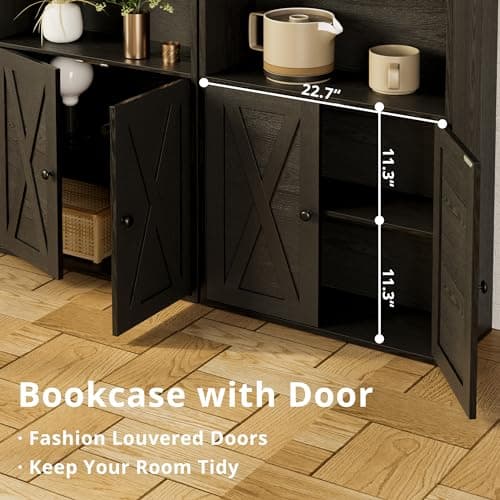 IRONCK Industrial Bookshelves and Bookcases with Doors Floor Standing 6 Shelf Display Storage Shelves 70 in Tall Bookcase for Home Office, Living Room 6