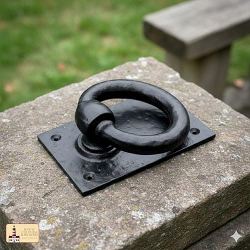 Mythrojan Medieval Door Knocker, Cast Iron Ring Knocker with Black Powder Coated for Entry Door Knocker, 4.5”x 2.75” Black 7
