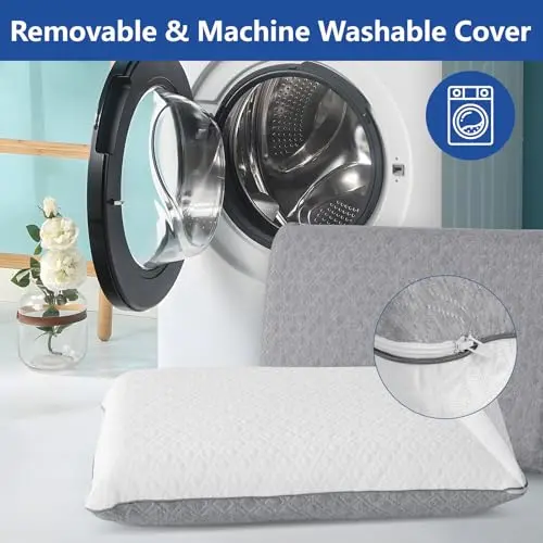 Firm Adjustable Thin Memory Foam Pillow-16 Heights from 0.75 to 4.5in, Cooling Cervical Pillow for Neck Pain Relief, CertiPUR-US Neck Support Pillow for Side/Back/Stomach Sleepers,Removable Cover 6