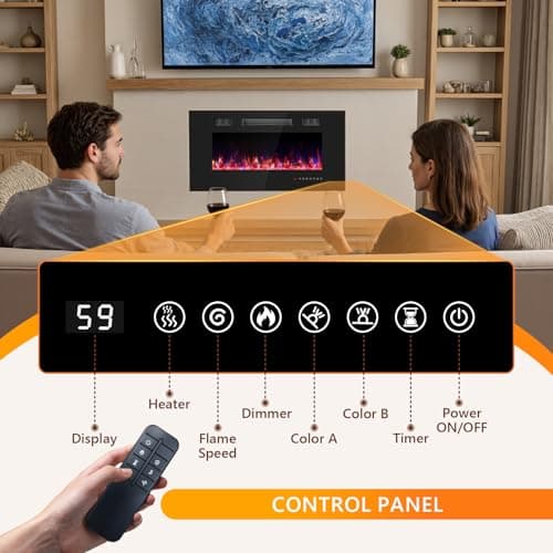 Ariiles 36 Inch Electric Fireplace Insert, Electric Fireplace Wall Mounted with Remote & Timer, Low Noise Heater Fireplaces for Living Room, Modern Recessed Fireplaces Decor 7