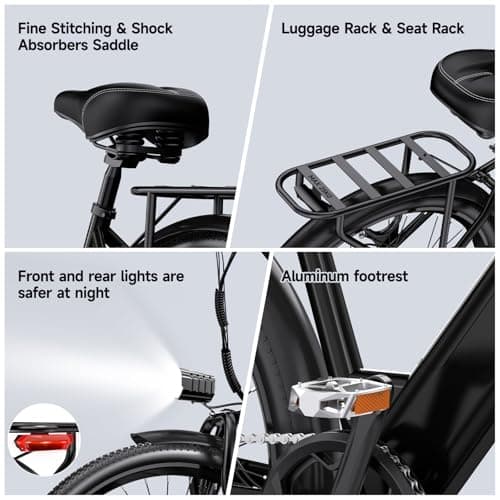 GOKEEP EP26A Step Through Electric Bike – Premium Adult E-Bike with 360° Safety, Peak Power 1000W, Shimano 7-Speed, IPX54 Waterproof Battery, and AI-Assisted Riding Modes - Black 7