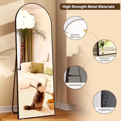 XRAMFY 58"x18" Arched Full Length Mirror Floor Mirrors with Aluminum Alloy Frame Free-Standing Wall Mounted Floor Mirrors or Large Dressing Mirror, Black Mirror Full Length 5