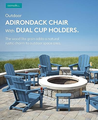 SERWALL Folding Adirondack Chair, HDPE Adirondack Chairs, Plastic Outdoor Chairs- Looks Exactly Like Real Wood- Navy 6