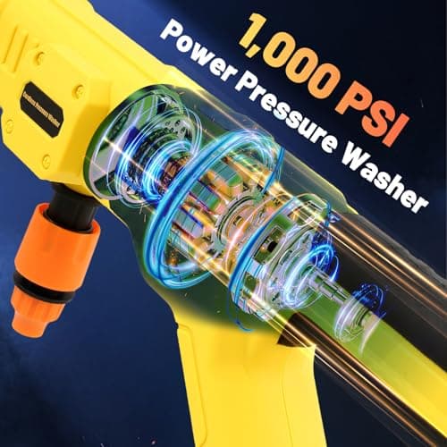 Cordless Pressure Washer for DeWalt 20V Max Battery, Portable Cordless Power Washer 1000PSI, Handheld Car Pressure Washer with 6-in-1 Nozzle for Patio Car Floor Fence Deck Indoor(Tool Only) 6