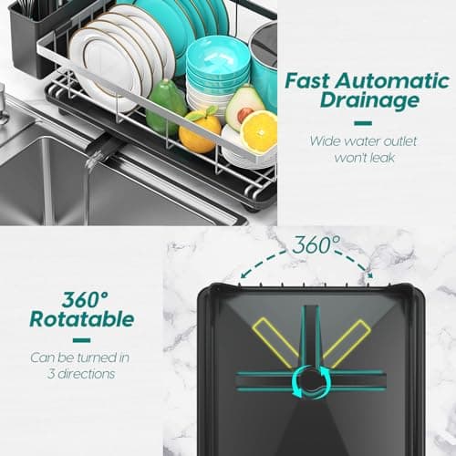 MERRYBOX Stainless Steel Dish Drying Rack for Kitchen Counter Sink，Rustproof Stainless Steel Dish Rack with Large 3-Compartment Utensil Holder 7