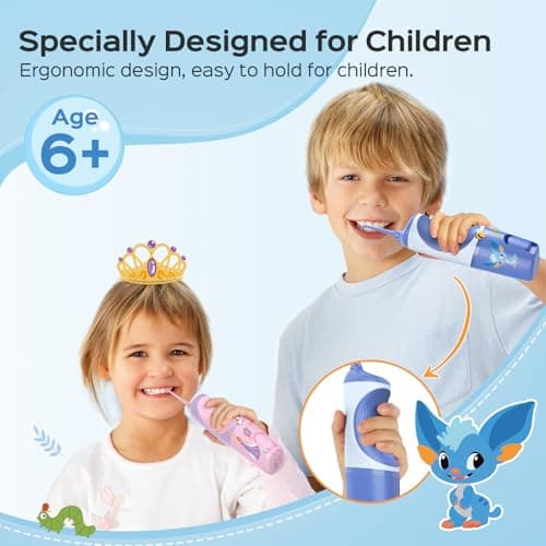 COSLUS C31 Cordless Water Flosser for Kids, Cute Water Dental Pick for Teeth, Braces, Gums Care - 4 Modes for Users Ages 6+, Safe & Gentle, Rechargeable, Waterproof, Portable for Travel, Blue White 6