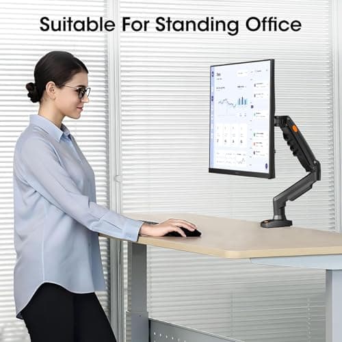 ReHisk Single Monitor Stand, Full Adjustable Monitor Desk Mount Stand Swivel Vesa Bracket for 13-32" Screens, VESA 75x75/100x100, Each Arm Holds 4.4–19.8 lbs 7