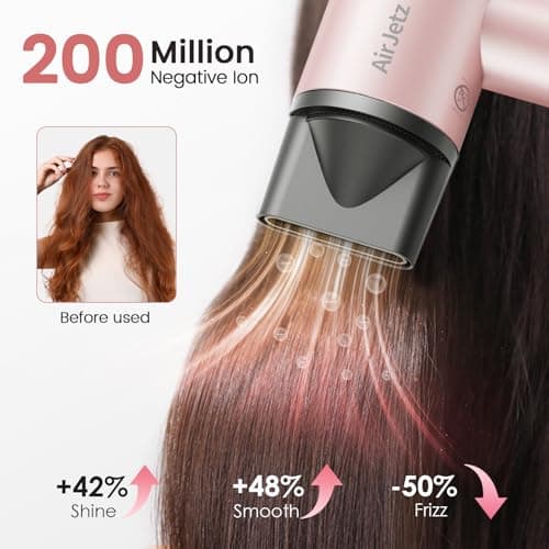 Hair Dryer, 110,000 RPM High-Speed Ionic Blow Dryer for Fast Drying, Professional Lightweight Hairdryer with Diffuser, Magnetic Nozzle, 4 Temps & 2 Speeds, Low Noise for Travel - Blush Pink 2