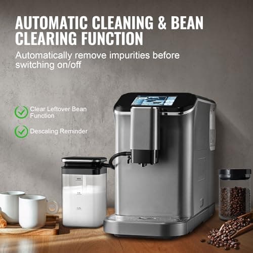 VEVOR Fully Automatic Espresso Machine - with Automatic Milk Frother, 20 Bar Super-Automatic Cappuccino Latte Machine with TFT Touch Screen, Grinder, 15 Grinding Levels, and Removable Milk Reservoir 5