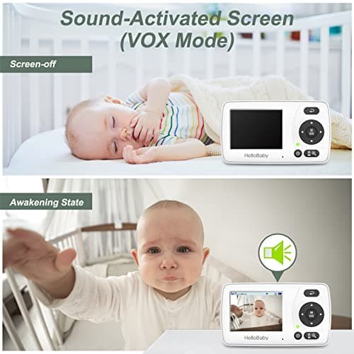 HelloBaby HB30 Video Baby Monitor with Digital Camera and Audio, No WiFi No App Safety Baby Monitor, 8 Languages, Auto Night Vision, 1000ft Transmission Range, 2.4 inch Portable Screen 6