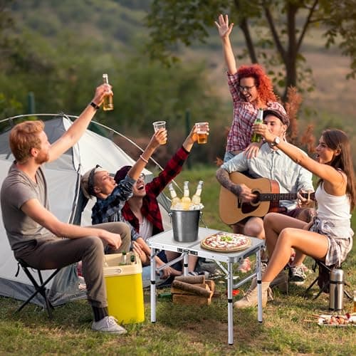 Folding Camp Table Small, 24''L x16''W with Adjustable Height Legs, Indoor Outdoor Lightweight Portable Aluminum Dining Table for Picnic Camping 2-Feet（2 Heights 10"/19"） 6