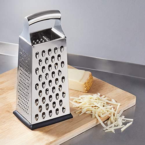 Amazon Basics Rectangular 4-Sided Box Cheese Grater and Shredder, Stainless Steel, Handheld, for Vegetables, Zester, Non-Slip Base, Dishwasher-Safe, 9 inch, Black 5