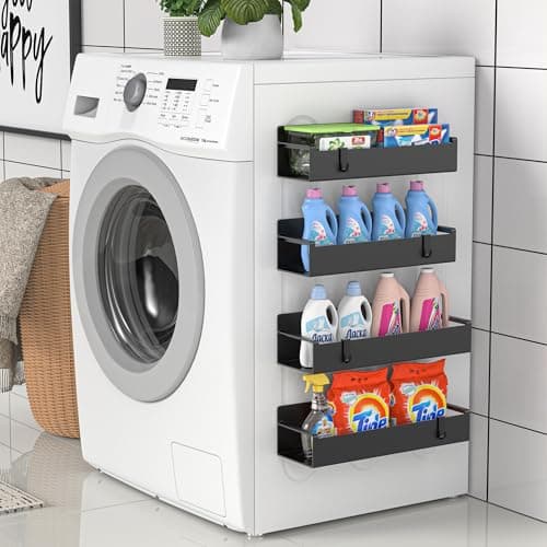 HuggieGems 4 Pack Magnetic Spice Rack Organizer for Refrigerator and Oven, Black Fridge Organizers and Storage for Kitchen 6